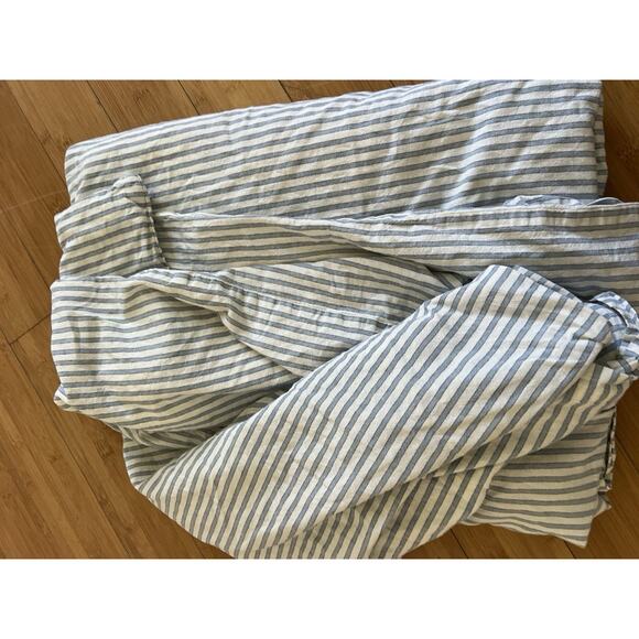 Pottery Barn Full Duvet Cover Blue White Stripe Linen Cotton Farmhouse Coastal - Picture 8 of 11